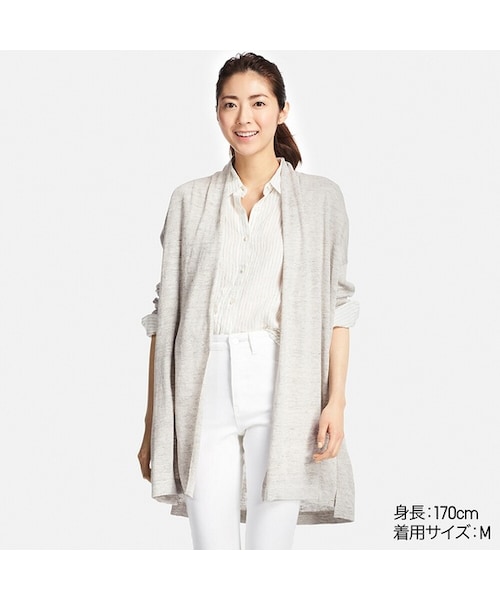 UNIQLO（ユニクロ）の「リネンブレンドカーディガン（長袖）（ニット/セーター・レディース・BEIGE 31/LIGHT GRAY 02/OFF WHITE 01/NAVY 69/GREEN 51・XXL/L/S/XL/XS/M）」の3枚目の写真