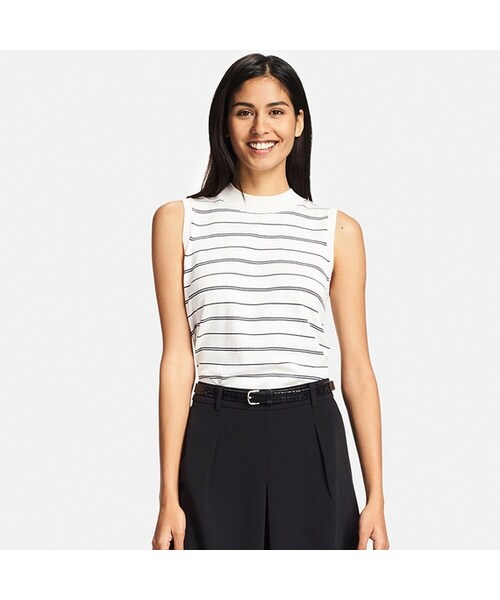 UNIQLO（ユニクロ）の「UVカットストライプノースリーブセーター（ニット/セーター・レディース・BLACK 09/OFF WHITE 01・XXL/XS/M/L/S/XL/3XL）」の2枚目の写真