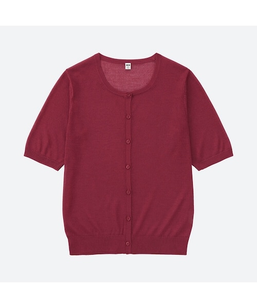 UNIQLO（ユニクロ）の「ライトクルーネックカーディガン（半袖）（ニット/セーター・レディース・GRAY 03/OFF WHITE 01/BLUE 67/BLACK 09/WINE 18・XS/3XL/XXL/XL/L/S/M）」の5枚目の写真