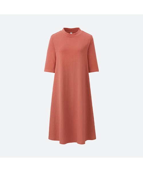 UNIQLO（ユニクロ）の「コットンリブフレアワンピース（5分袖）（ワンピース・レディース・YELLOW 43/NAVY 69/PINK 12/GRAY 03・XS/XXL/XL）」の4枚目の写真