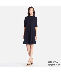 UNIQLO | コットンリブフレアワンピース（5分袖）(ワンピース)