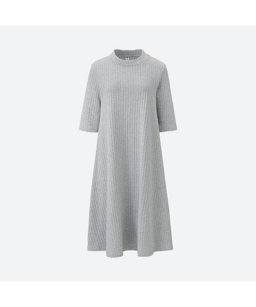 UNIQLO（ユニクロ）の「コットンリブフレアワンピース（5分袖）（ワンピース・レディース・YELLOW 43/NAVY 69/PINK 12/GRAY 03・XS/XXL/XL）」の2枚目の写真