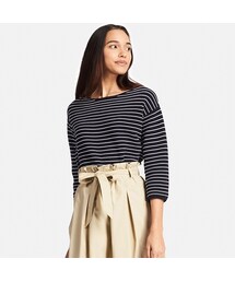 UNIQLO | リップルボーダークルーネックセーター（7分袖）(ニット/セーター)