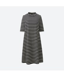 UNIQLO | コットンリブフレアボーダーワンピース（5分袖）(ワンピース)