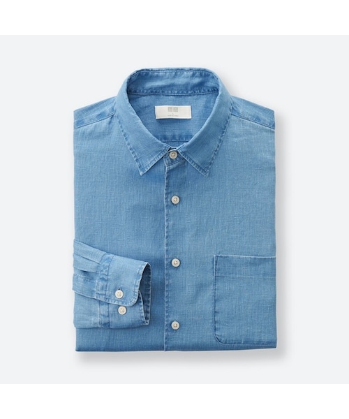 UNIQLO（ユニクロ）の「プレミアムリネンシャツ（長袖）（シャツ/ブラウス・メンズ・BEIGE 31/BLUE 68/BLUE 61/WHITE 00/GREEN 52/BLUE 64/OLIVE 57/NAVY 69/ORANGE 23・3XL/S/XS/M/4XL/XL/XXL/L）」の7枚目の写真