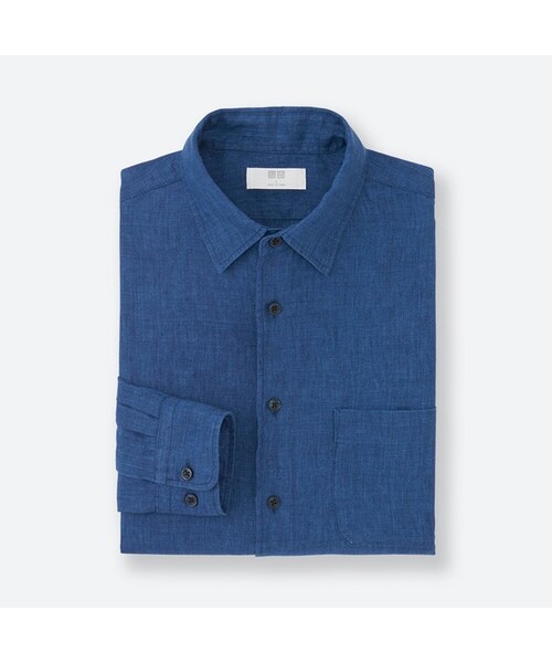 UNIQLO（ユニクロ）の「プレミアムリネンシャツ（長袖）（シャツ/ブラウス・メンズ・BEIGE 31/BLUE 68/BLUE 61/WHITE 00/GREEN 52/BLUE 64/OLIVE 57/NAVY 69/ORANGE 23・3XL/S/XS/M/4XL/XL/XXL/L）」の5枚目の写真