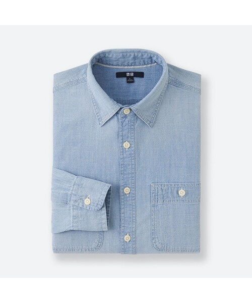 UNIQLO（ユニクロ）の「シャンブレーシャツ（長袖）（シャツ/ブラウス・メンズ・BLUE 68/BLUE 63・3XL/M/XS/XL/XXL/4XL/L/S）」の2枚目の写真