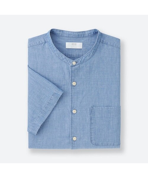 UNIQLO（ユニクロ）の「リネンコットンスタンドカラーシャツ（半袖）＋EC（シャツ/ブラウス・メンズ・NAVY 69/BLUE 64/OLIVE 57/GRAY 03/WHITE 00・M/XL/XS/S/3XL/L/XXL/4XL）」の5枚目の写真