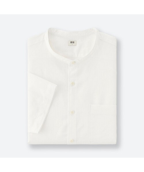 UNIQLO（ユニクロ）の「リネンコットンスタンドカラーシャツ（半袖）＋EC（シャツ/ブラウス・メンズ・NAVY 69/BLUE 64/OLIVE 57/GRAY 03/WHITE 00・M/XL/XS/S/3XL/L/XXL/4XL）」の2枚目の写真
