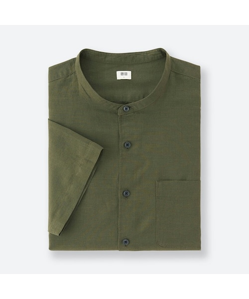 UNIQLO（ユニクロ）の「リネンコットンスタンドカラーシャツ（半袖）＋EC（シャツ/ブラウス・メンズ・NAVY 69/BLUE 64/OLIVE 57/GRAY 03/WHITE 00・M/XL/XS/S/3XL/L/XXL/4XL）」の4枚目の写真