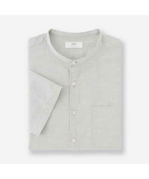 UNIQLO（ユニクロ）の「リネンコットンスタンドカラーシャツ（半袖）＋EC（シャツ/ブラウス・メンズ・NAVY 69/BLUE 64/OLIVE 57/GRAY 03/WHITE 00・M/XL/XS/S/3XL/L/XXL/4XL）」の3枚目の写真