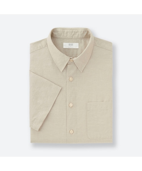 UNIQLO（ユニクロ）の「リネンコットンシャツ（半袖）（シャツ/ブラウス・メンズ・WHITE 00/BEIGE 31/BLUE 65/OLIVE 57/BLUE 63/NAVY 69・XL/S/XXL/M/4XL/3XL/L/XS）」の2枚目の写真
