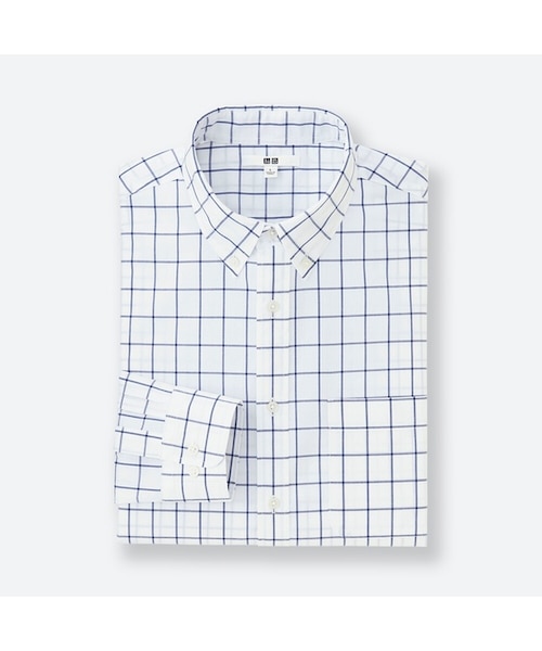 UNIQLO（ユニクロ）の「エクストラファインコットンブロードチェックシャツ（長袖）（シャツ/ブラウス・メンズ・BLUE 68/OFF WHITE 01・S/M/4XL/XS/L/XL/XXL/3XL）」の2枚目の写真