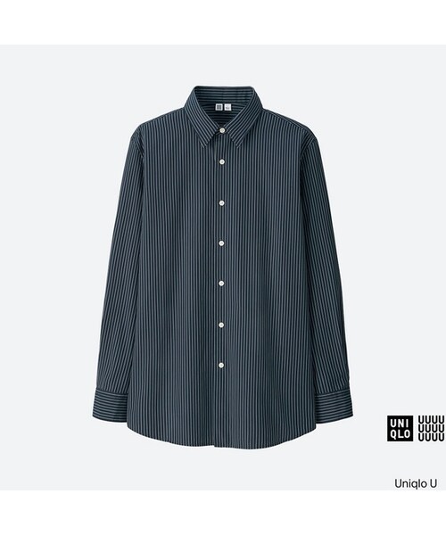 UNIQLO（ユニクロ）の「エクストラファインコットンブロードシャツ（長袖）（シャツ/ブラウス・メンズ・GRAY 03/NAVY 69・S/XXL/L/M）」の2枚目の写真