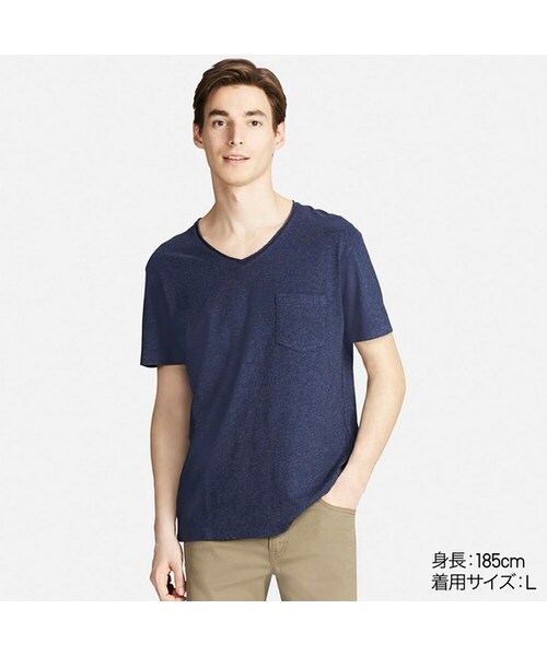 UNIQLO（ユニクロ）の「ウォッシュスラブVネックT（半袖）（Tシャツ/カットソー・メンズ・RED 16/BLUE 68/WHITE 00/GRAY 03/BLUE 62・XXL/L/M/3XL/XS/4XL/XL/S）」の4枚目の写真