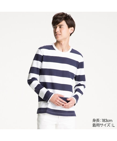 UNIQLO（ユニクロ）の「ウォッシュボーダーT（長袖）（Tシャツ/カットソー・メンズ・GRAY 03/BLUE 68/BEIGE 32・L/XS/M/XL/S/4XL/XXL/3XL）」の3枚目の写真