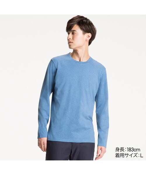 UNIQLO（ユニクロ）の「スーピマコットンクルーネックT（長袖）＋E（Tシャツ/カットソー・メンズ・BEIGE 31/NAVY 69/BLACK 09/GREEN 53/BLUE 63/DARK GRAY 08/GRAY 04/WHITE 00・M/4XL/XXL/S/L/XL/3XL/XS）」の8枚目の写真