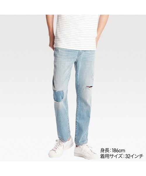 UNIQLO（ユニクロ）の「スリムフィットダメージジーンズ（デニムパンツ・メンズ・BLUE 68/BLUE 63/BLUE 62/WHITE 00/BLUE 64・27/44/38/42/34/31/30/36/46/35/32/29/33/28/40）」の3枚目の写真