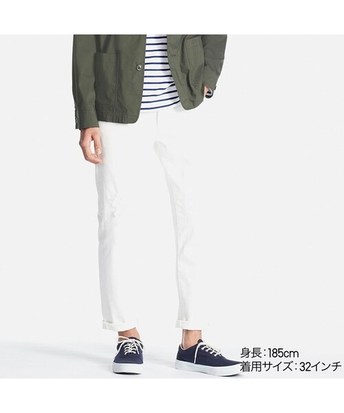 UNIQLO（ユニクロ）の「スリムフィットダメージジーンズ（デニムパンツ・メンズ・BLUE 68/BLUE 63/BLUE 62/WHITE 00/BLUE 64・27/44/38/42/34/31/30/36/46/35/32/29/33/28/40）」の2枚目の写真