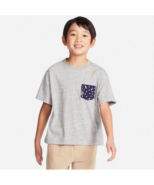 UNIQLO（ユニクロ）の「BOYS ポケツキT（ペイズリー・半袖）（Tシャツ/カットソー・キッズ・WHITE 00/GRAY 04・120/130/100/110/140/150/160）」の2枚目の写真