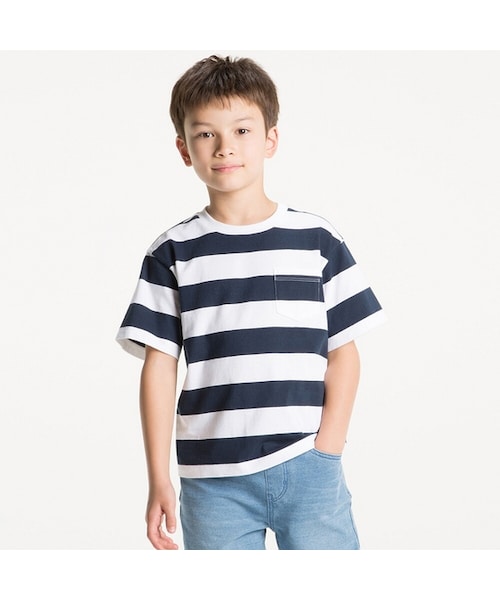 UNIQLO（ユニクロ）の「BOYS ボーダーポケツキT（半袖）（Tシャツ/カットソー・キッズ・GRAY 03/NAVY 69・140/160/100/120/110/150/130）」の2枚目の写真