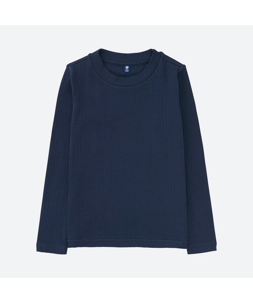 UNIQLO（ユニクロ）の「GIRLS リブTシャツ（長袖）（Tシャツ/カットソー・キッズ・ORANGE 27/NAVY 69/GRAY 03/OFF WHITE 01・150/110/140/130/100/120/160）」の4枚目の写真