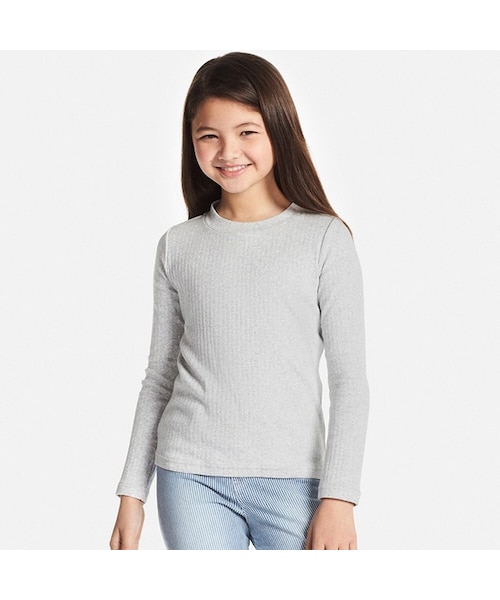 UNIQLO（ユニクロ）の「GIRLS リブTシャツ（長袖）（Tシャツ/カットソー・キッズ・ORANGE 27/NAVY 69/GRAY 03/OFF WHITE 01・150/110/140/130/100/120/160）」の3枚目の写真