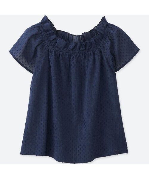 UNIQLO（ユニクロ）の「GIRLS フリルブラウス（半袖）（シャツ/ブラウス・キッズ・WHITE 00/ORANGE 27/NAVY 69・100/120/130/140/160/150/110）」の2枚目の写真