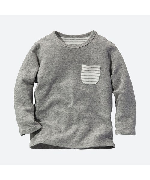 UNIQLO（ユニクロ）の「クルーネックT（ボーダー・ポケツキ・長袖）（その他トップス・キッズ・NAVY 69/GRAY 04・100/80/90）」の2枚目の写真
