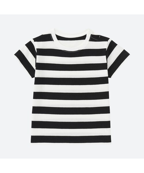 UNIQLO（ユニクロ）の「クルーネックT（ボーダー・半袖）（その他トップス・キッズ・YELLOW 42/BLACK 09/OLIVE 57・100/80/90）」の2枚目の写真
