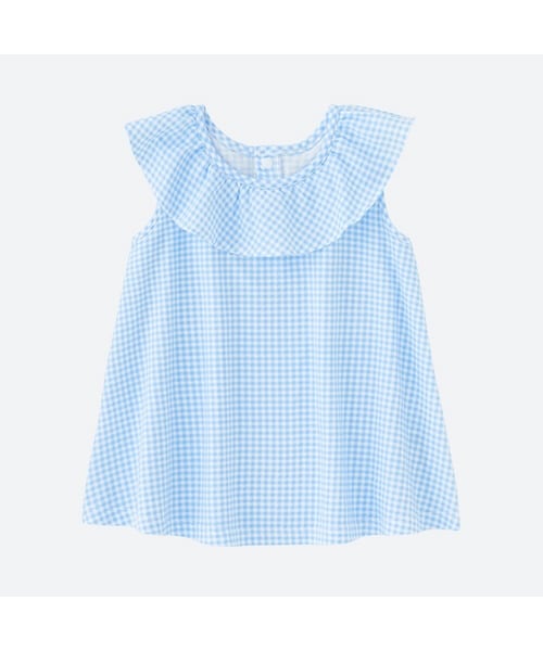 UNIQLO（ユニクロ）の「フリルT（ギンガムチェック・ノースリーブ）＋（その他トップス・キッズ・NAVY 69/BLUE 61・90/80/100）」の2枚目の写真