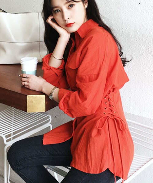 DHOLIC（ディーホリック）の「レースアップフラップポケットシャツ（シャツ/ブラウス・レディース・FREE）」の3枚目の写真