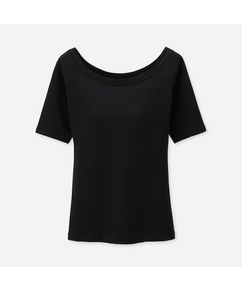 ユニクロ　UNIQLOブラトップ ブラバレエネックM 半袖　黒とライトグレー UNIQLO（ユニクロ）の「ブラバレエネックT（半袖）（ブラジャー