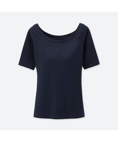 UNIQLO（ユニクロ）の「ブラバレエネックT（半袖）（ブラジャー・レディース・GRAY 03/BLACK 09/NAVY 69/OFF WHITE 01/ORANGE 22/DARK GREEN 58・S/XL/L/M）」の5枚目の写真