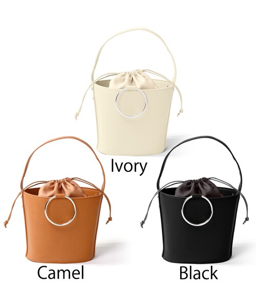 GRL（グレイル）の「リング付バケットバッグ（ショルダーバッグ・レディース・キャメル/ブラック/アイボリー・F）」の2枚目の写真