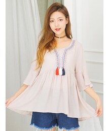 KORMARCH | 3色タッセルポイントエスニックブラウス(Tシャツ/カットソー)