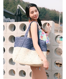 KORMARCH | ４色の配色ポイントビーチバック(かごバッグ)