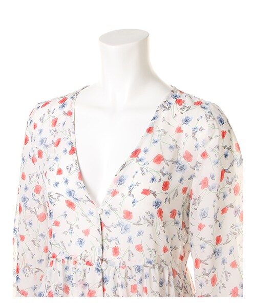 INGNI（イング）の「花柄シフォン楊柳ガウン（ジャケット/アウター・レディース・ｵﾌﾎﾜｲﾄ/ｸﾛ/ﾏｽﾀｰﾄﾞ・M）」の3枚目の写真