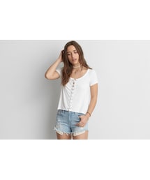 American Eagle | AEOレースアップフロントTシャツ(Tシャツ/カットソー)