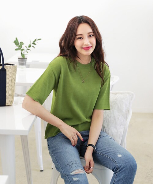 DHOLIC（ディーホリック）の「4COLORSショートスリーブニットTシャツ（Tシャツ/カットソー・レディース・FREE）」の4枚目の写真