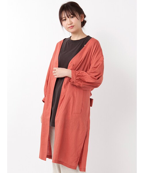 w closet（ダブルクローゼット）の「ボリューム袖ニュアンスコート（ジャケット/アウター・レディース・オレンジ/ベージュ/Lカーキ・FREE）」の4枚目の写真