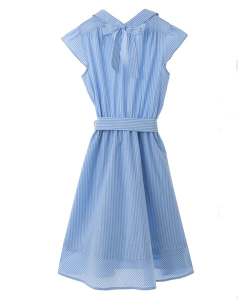 31 Sons de mode（トランテアン　ソン　ドゥ　モード）の「シャツ地襟付ノースリーブウエストリボンワンピース（ワンピース/ドレス・レディース・スタッフ身長:162cm/ブルー/オフホワイト・36/38）」の9枚目の写真