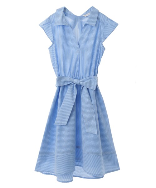 31 Sons de mode（トランテアン　ソン　ドゥ　モード）の「シャツ地襟付ノースリーブウエストリボンワンピース（ワンピース/ドレス・レディース・スタッフ身長:162cm/ブルー/オフホワイト・36/38）」の3枚目の写真