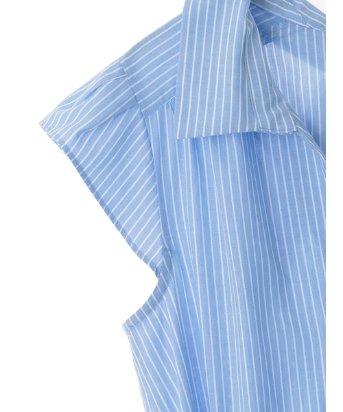 31 Sons de mode（トランテアン　ソン　ドゥ　モード）の「シャツ地襟付ノースリーブウエストリボンワンピース（ワンピース/ドレス・レディース・スタッフ身長:162cm/ブルー/オフホワイト・36/38）」の5枚目の写真