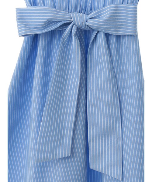 31 Sons de mode（トランテアン　ソン　ドゥ　モード）の「シャツ地襟付ノースリーブウエストリボンワンピース（ワンピース/ドレス・レディース・スタッフ身長:162cm/ブルー/オフホワイト・36/38）」の6枚目の写真