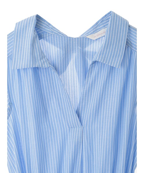 31 Sons de mode（トランテアン　ソン　ドゥ　モード）の「シャツ地襟付ノースリーブウエストリボンワンピース（ワンピース/ドレス・レディース・スタッフ身長:162cm/ブルー/オフホワイト・36/38）」の4枚目の写真