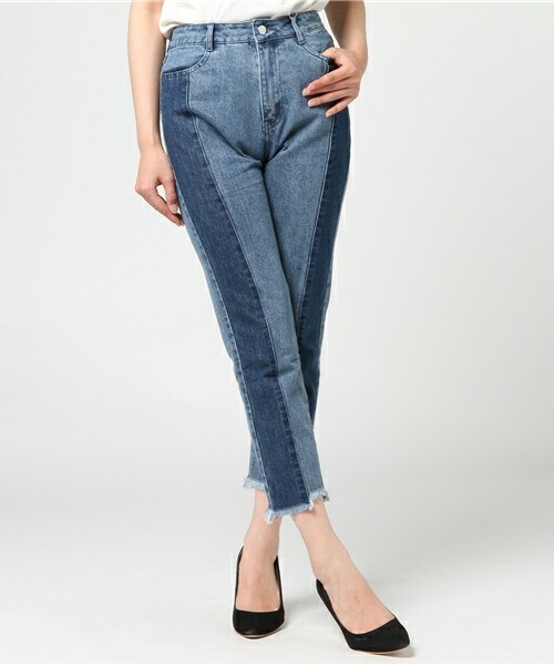 archives（アルシーヴ）の「配色ストレートデニムパンツ（デニムパンツ・レディース・ブルー/ロイヤルブルー・SMALL/MEDIUM）」の2枚目の写真