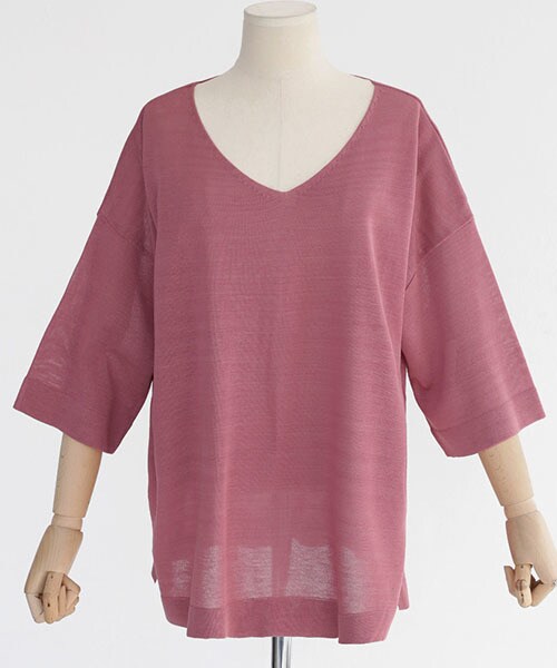 DHOLIC（ディーホリック）の「7分丈スリーブVネックニットTシャツ（Tシャツ/カットソー・レディース・FREE）」の4枚目の写真