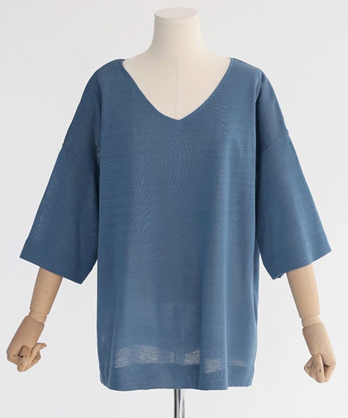 DHOLIC（ディーホリック）の「7分丈スリーブVネックニットTシャツ（Tシャツ/カットソー・レディース・FREE）」の3枚目の写真
