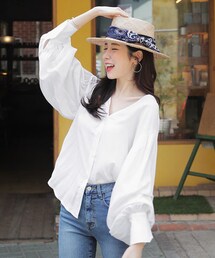 DHOLIC | バルーンスリーブVネックブブラウス(シャツ/ブラウス)